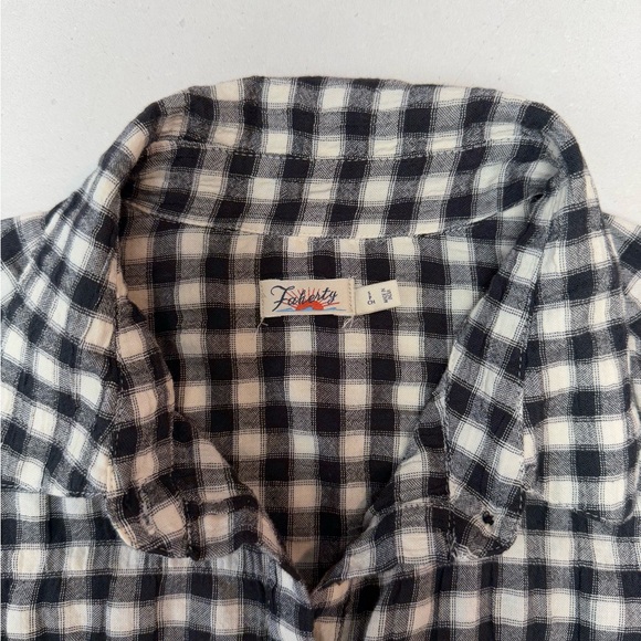 FAHERTY Olli Top - Moonlit Gingham S Black & Cream Checked Half Button Blouse - Picture 6 of 12